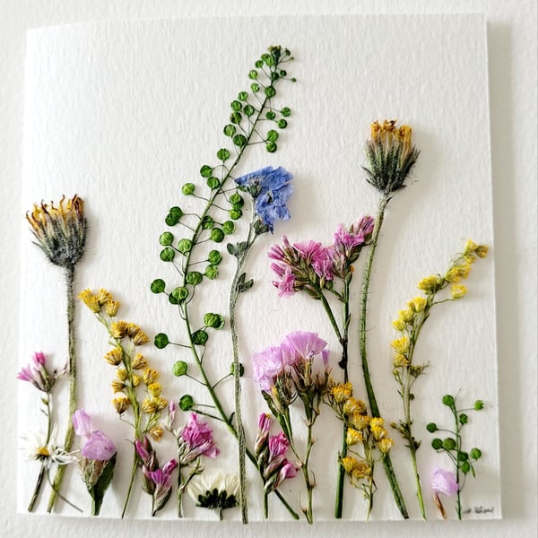Handmade 'Flower Meadow' Pressed Flower Blank Greeting Card