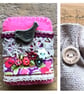 Brooch. Liberty fabric, lace, felt and bird charm.