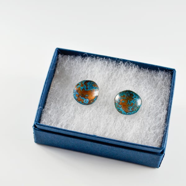 Copper circle stud earrings