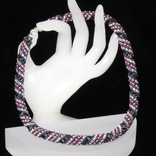 Pink, Silver and Purple Iris Russian Spiral Necklace 