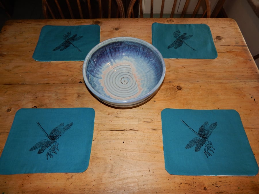 Dragonfly - 4 Screen printed table mats 31 cm by 24 cm