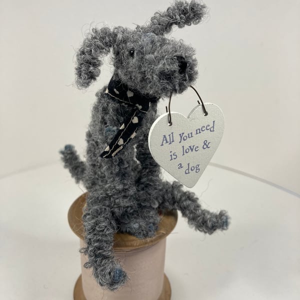 OOAK Miniature Dog on a Vintage Cotton Reel 