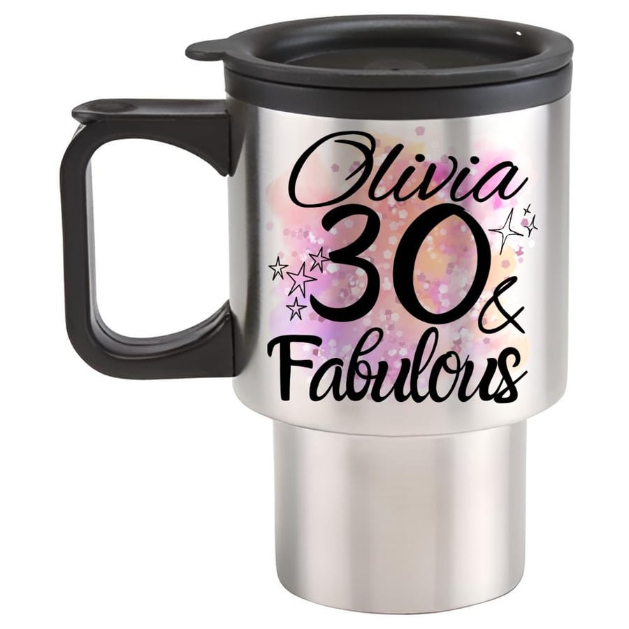 Personalised Name Birthday Travel Mug FABULOUS Since 30, 40, 50, 60,70, 80