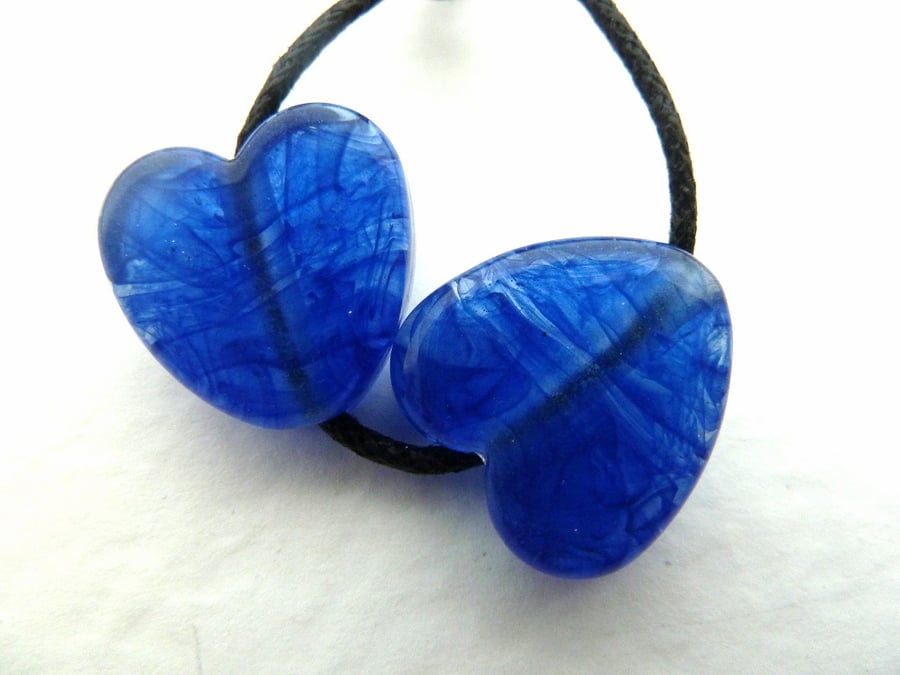 handmade lampwork glass beads, blue hearts