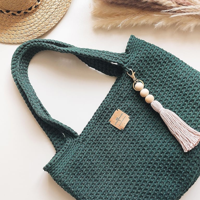 Handmade Green Crochet Shoulder Bag. Vegan friendly gift for her