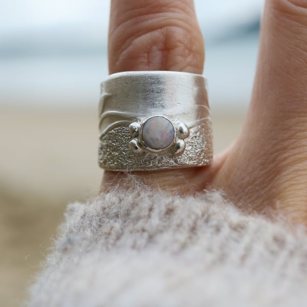 White opal seascape ring size J