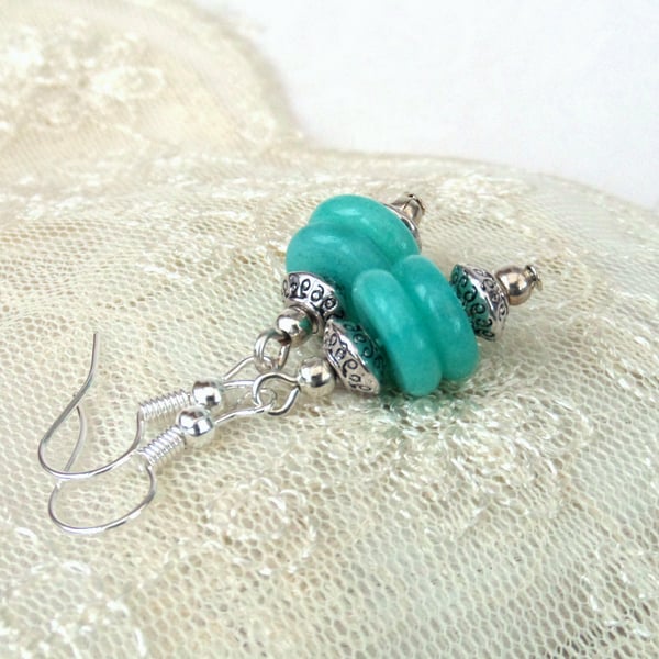 Turquoise blue earrings, dangly quartz earrings 