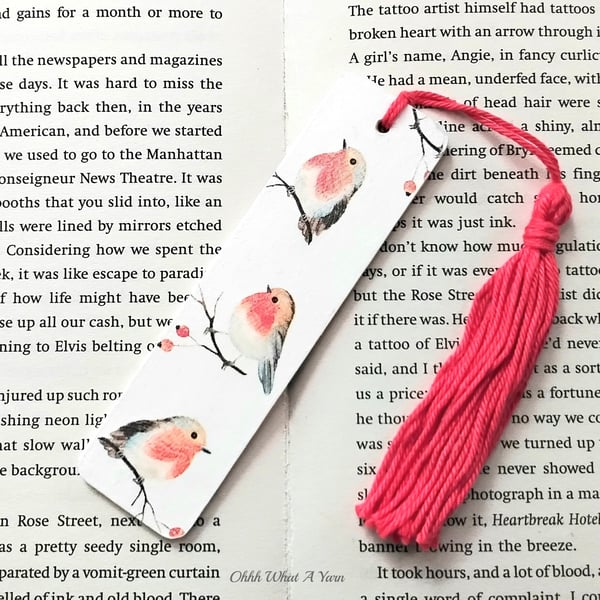 Robin decoupage wooden bookmark. Robin bookmark. Wooden bookmark. 