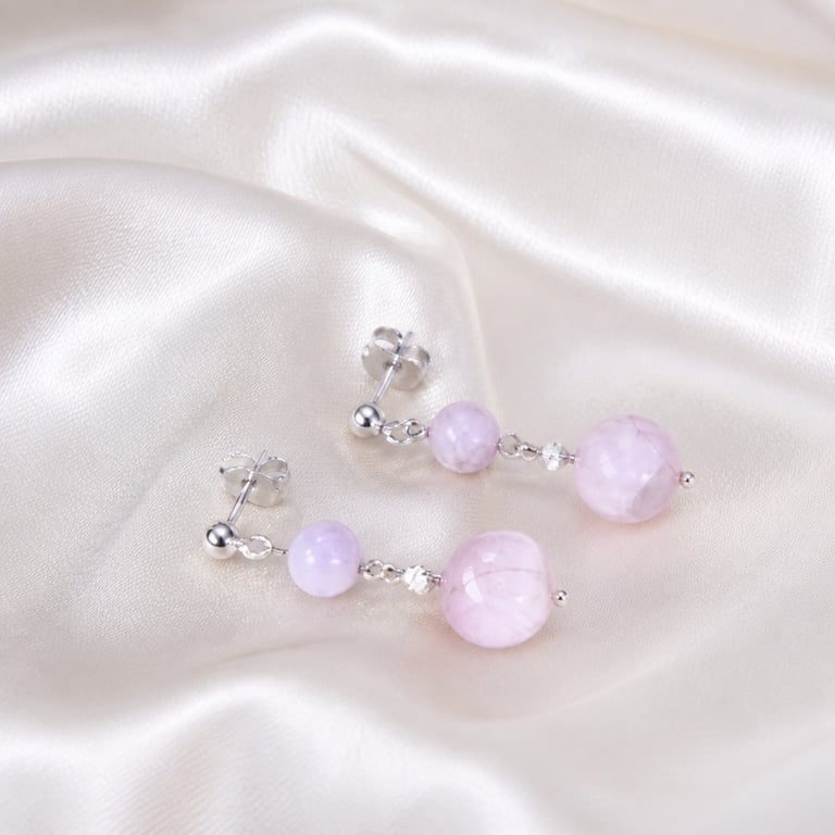 Kunzite Sterling Silver Drop Earrings, Lilac Gemstone Studs Gift Boxed