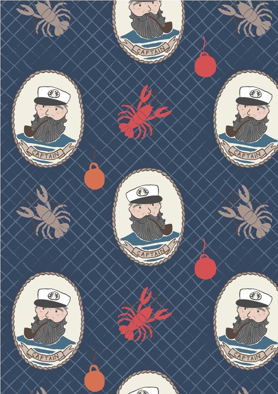 Fat Quarter Harbour Side Captain On Dark Blue 100% Cotton Quilting Fabric