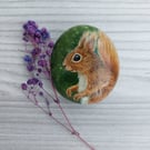 OOAK Red Squirrel handpainted pebble. Gift for nature lovers.