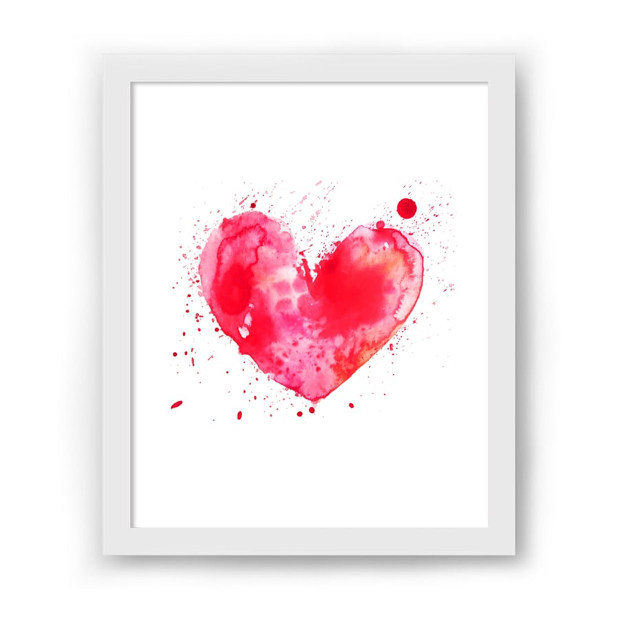 Pink heart print, minimalistic wall decor, heart wall art, watercolour heart