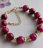 Fuchsia Tiger's Eye Gold-Plated Bracelet, Adjustable Handmade Gemstone Jeweller - Image 2