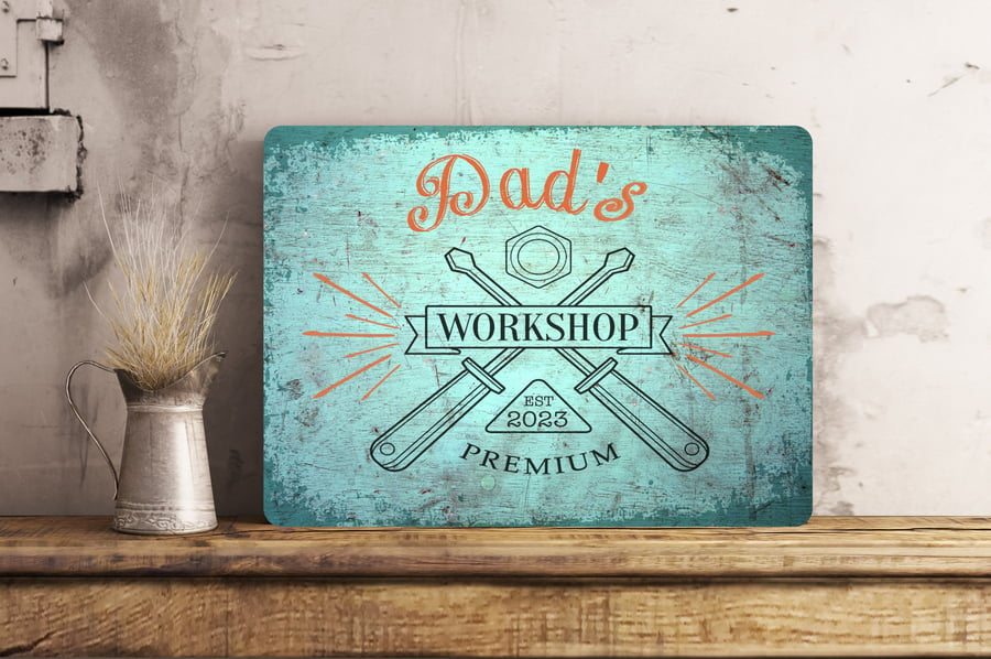 PERSONALISED Man Workshop Shed Garden Metal Wall Sign Gift Dad Present