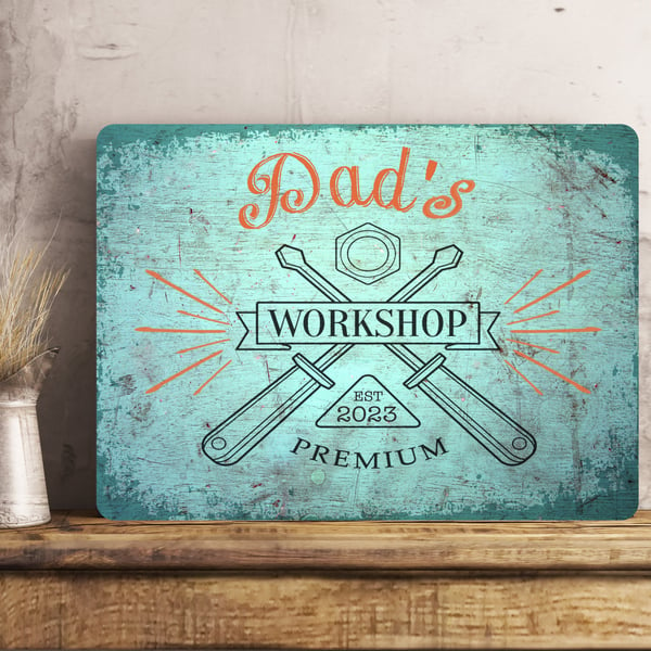 PERSONALISED Man Workshop Shed Garden Metal Wall Sign Gift Dad Present