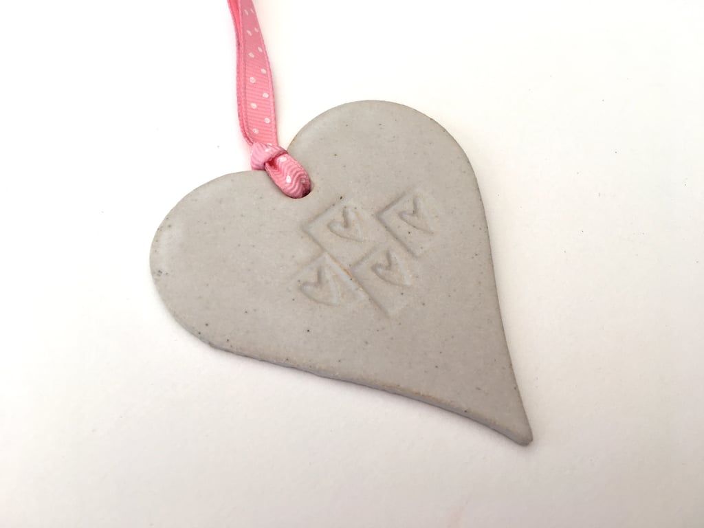 Ceramic heart hanger, handmade pottery