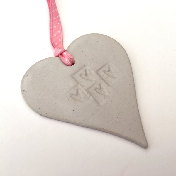 Ceramic heart hanger, handmade pottery