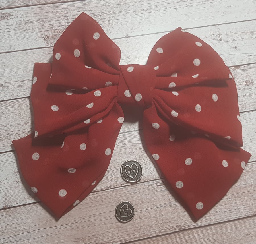 Dotty Red Hair bow clip  