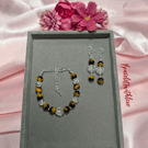Tiger's Eye & Crackle Quartz Jewellery Set – Autumn Gemstone Bracelet& Earrings