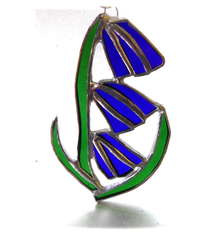 SOLD Bluebell Suncatcher Stained Glass Flower Blue 015