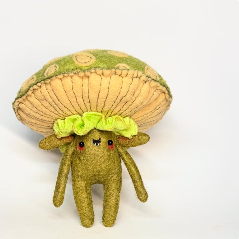 Green Mushroom Felt Art Doll 