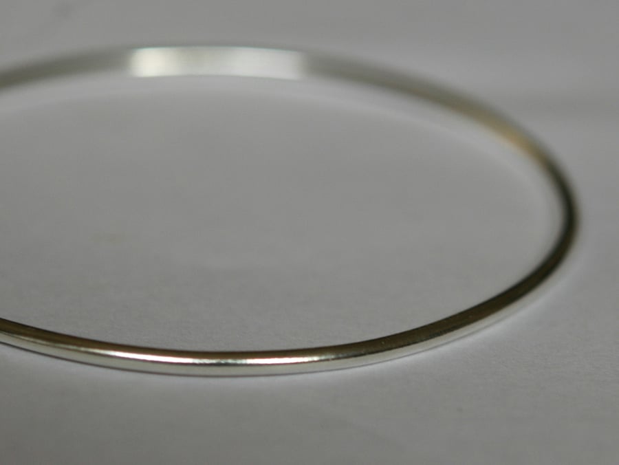 Sterling Silver Stacking Bangle, 2mm wide Round Wire, Plain, Hallmarked,  B85D