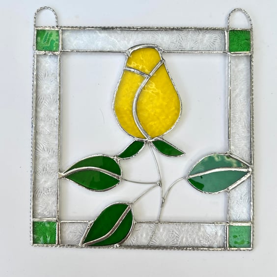 Stained Glass Rose Panel Suncatcher - Handmade Window Decoration