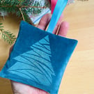 Velvet Lavender Sachet, Hand Printed Lavender Bag, Christmas Tree Ornament 