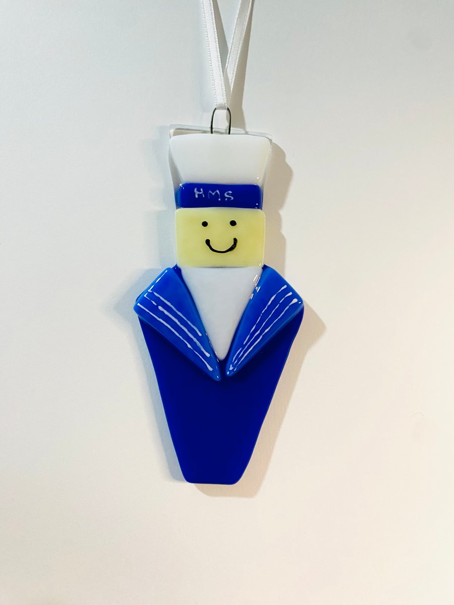 Fused glass sailor Royal Navy hanging decoration Christmas ornament 