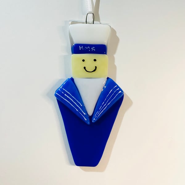 Fused glass sailor Royal Navy hanging decoration Christmas ornament 