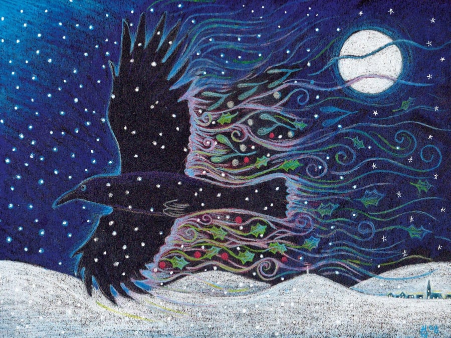 Yule Crow Giclee signed limited edition print of 100 by Hannah Willow