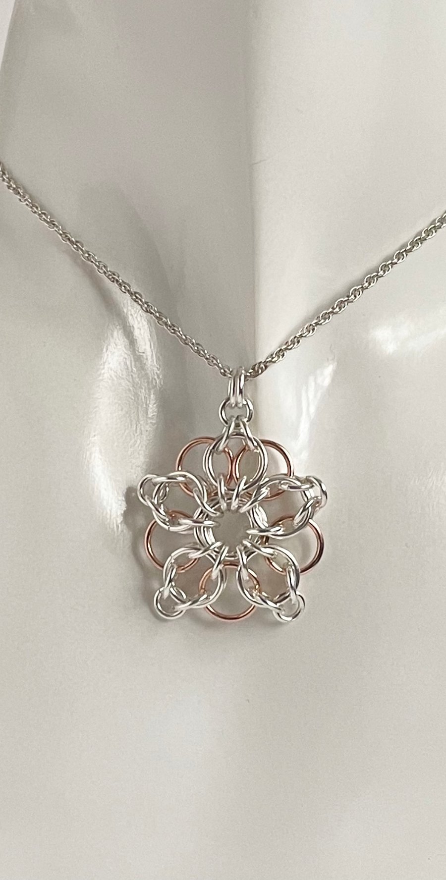 Sterling Silver Rose Gold Two Tone Chainmaille Pendant