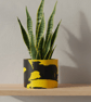 Black and Yellow 15cm Marbled Round Plant Pot  - Large Indoor Planter 