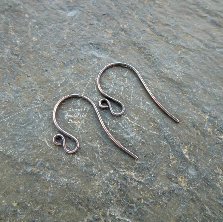 Handmade antique copper ear wires, findings, earwires, 5 pairs, make your own