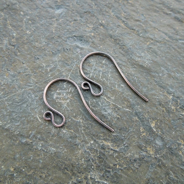 Handmade antique copper ear wires, findings, earwires, 5 pairs, make your own