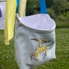 Peg bag, cross-body style. Happy Hounds dog fabric.