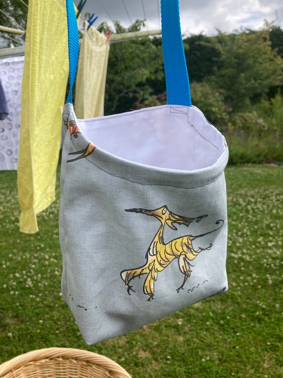 Peg bag, cross-body style. Happy Hounds dog fabric.