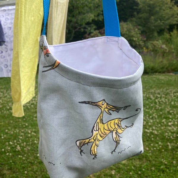 Peg bag, cross-body style. Happy Hounds dog fabric.