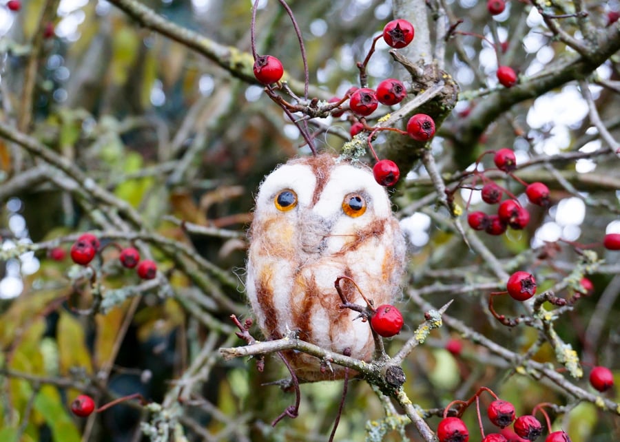 Wet Felted Tawny Owl Christmas hanging ornament