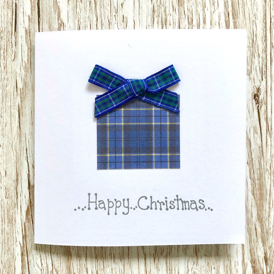 Handmade Christmas card - blue tartan Christmas gift card