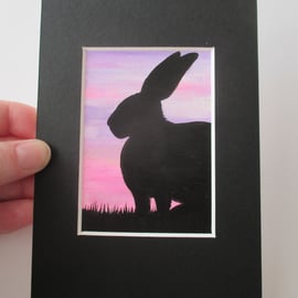 Bunny Rabbit ACEO Original Miniature Art Picture Painting Mounted