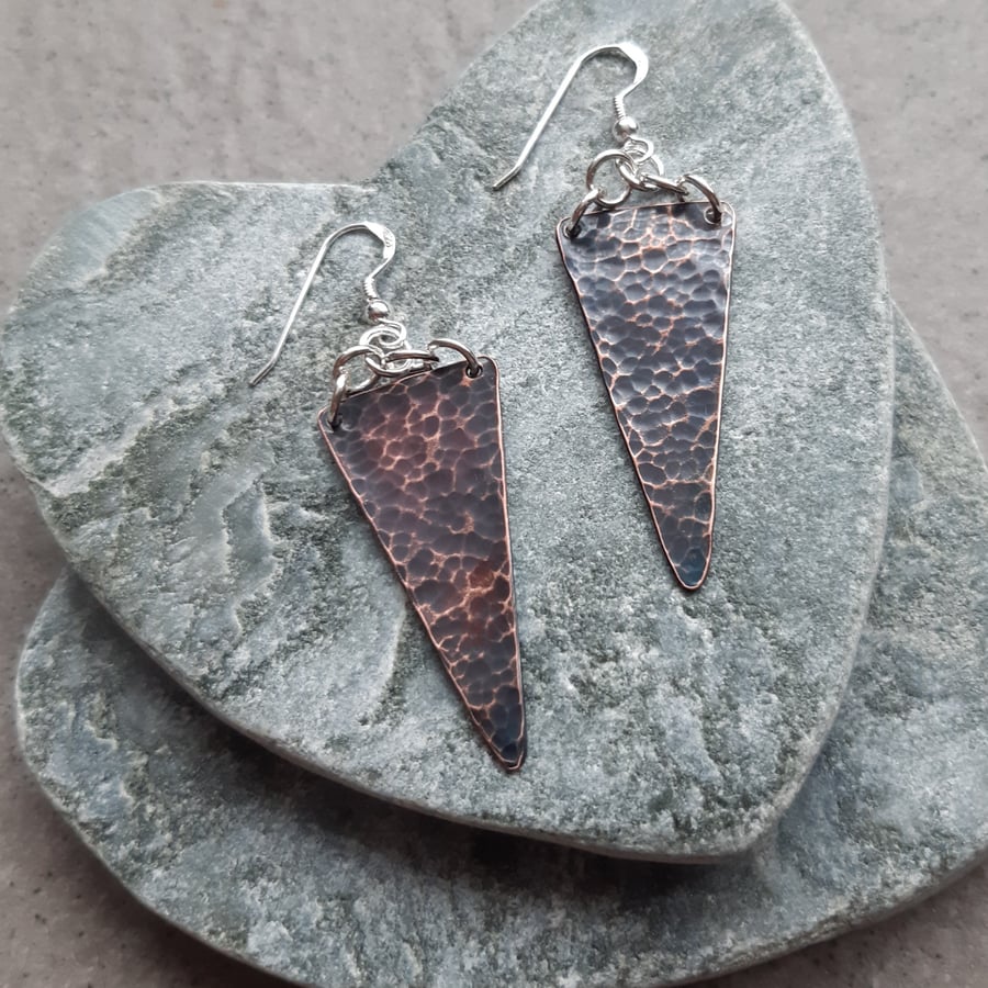  Oxidised Copper Dangle Earrings With Sterling Silver Ear Wires 