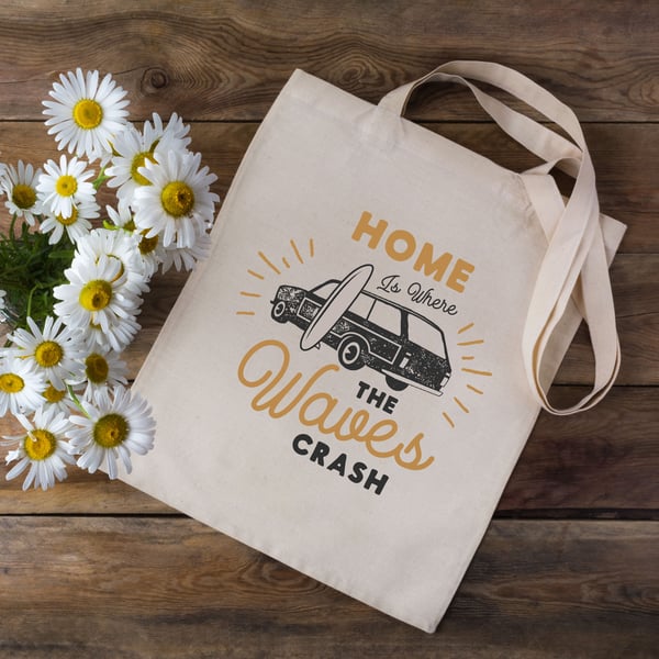 Home Is Where The Waves Crash Surf Inspired Tote Bag - Surf Bag - Surfers Gift 