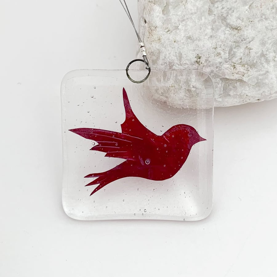 Fused Glass Copper Flying Bird Hanging