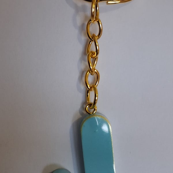 Handmade epoxy resin keyring with initial letter J