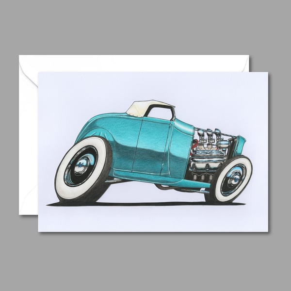 Green Hot Rod Card: Classic Custom Birthday Card for a Car Lover - Blank Inside