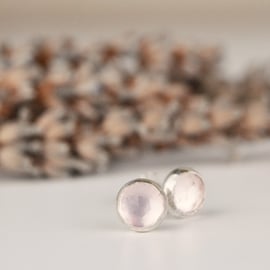 Rose cut, rose quartz, sterling silver stud earrings