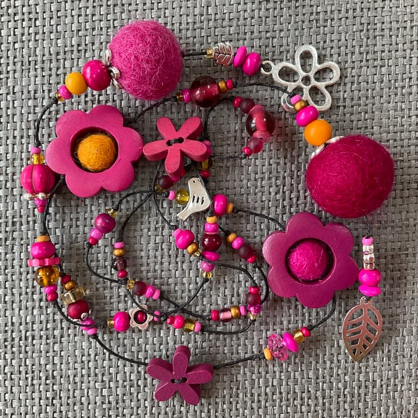 Pink Sunflower lariat necklace