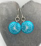 Turquoise circle aluminium tree earrings with silver ring - Image 1