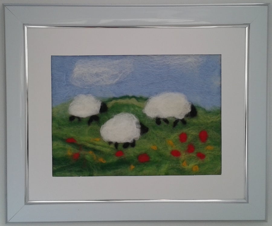 Felted Picture "Grazing Sheep(2)"